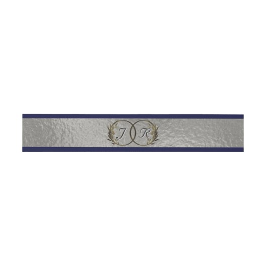 Monogram Initialen Silver Ribbon Wedding Uitnodigingen Wikkel (Vlak)