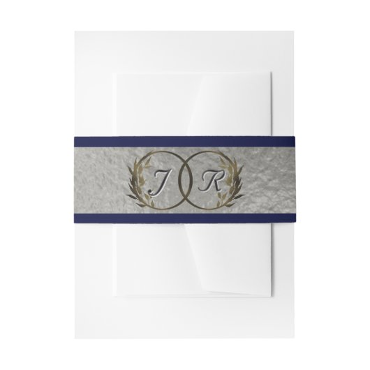 Monogram Initialen Silver Ribbon Wedding Uitnodigingen Wikkel (Voorkant Voorbeeld)