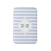 Monogram initialen stoffige lichtblauwe witte stre badmat (Voorkant Verticaal)