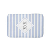 Monogram initialen stoffige lichtblauwe witte stre badmat (Voorkant)