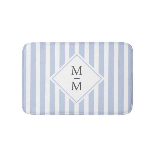 Monogram initialen stoffige lichtblauwe witte stre badmat (Voorkant)