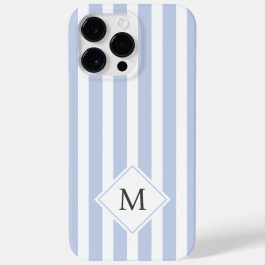 Monogram initialen stoffige lichtblauwe witte stre Case-Mate iPhone case (Achterkant)