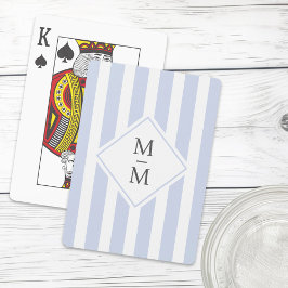 Monogram initialen stoffige lichtblauwe witte stre pokerkaarten