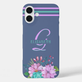 MONOGRAM initialen strepen Blauw iPhone 16 Plus Hoesje