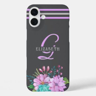 MONOGRAM initialen strepen Donkergrijs iPhone 16 Plus Hoesje