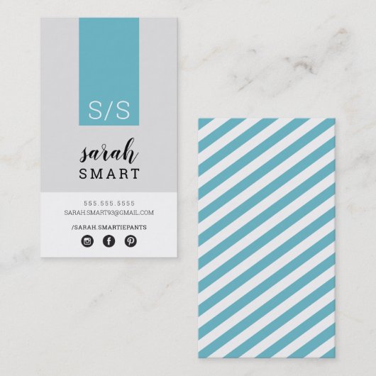 MONOGRAM INITIALEN tab modern turquoise blauw grij Visitekaartje (Voorkant / Achterkant)