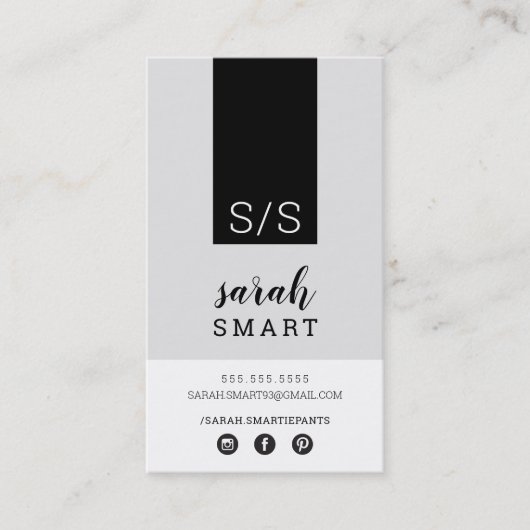 MONOGRAM INITIALEN tab modern wit zwart grijs Visitekaartje (Voorkant)