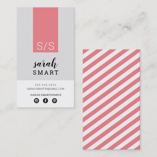 MONOGRAM INITIALEN tab modern zwart koraal grijs Visitekaartje (Voorkant / Achterkant)