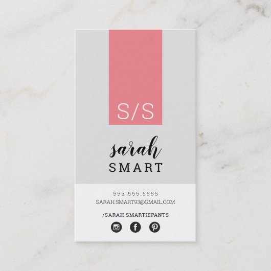 MONOGRAM INITIALEN tab modern zwart koraal grijs Visitekaartje (Voorkant)