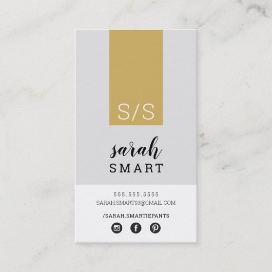 MONOGRAM INITIALEN tab modern zwart oud goud grijs Visitekaartje (Voorkant)