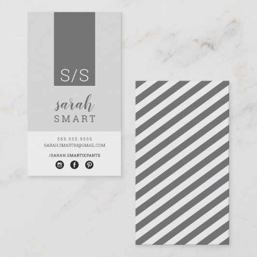 MONOGRAM INITIALEN tabblad modern monochroom grijs Visitekaartje (Voorkant / Achterkant)