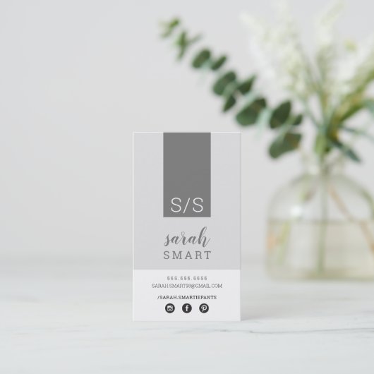 MONOGRAM INITIALEN tabblad modern monochroom grijs Visitekaartje (Staand voorkant)