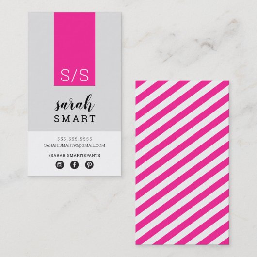 MONOGRAM INITIALEN tabblad modern zwart roze grijs Visitekaartje (Voorkant / Achterkant)