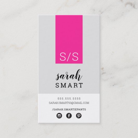 MONOGRAM INITIALEN tabblad modern zwart roze grijs Visitekaartje (Voorkant)