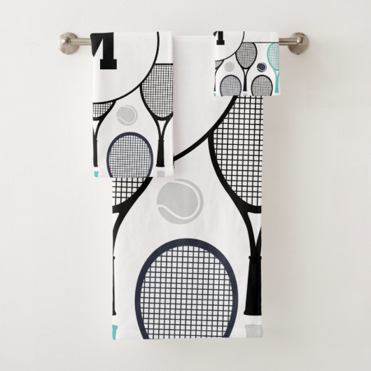 Monogram Initialen Tennis Rackets Balls Elegant Bad Handdoek (Insitu)