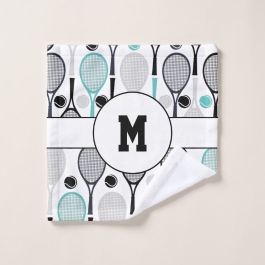 Monogram Initialen Tennis Rackets Balls Elegant Bad Handdoek (Wasdoekje)