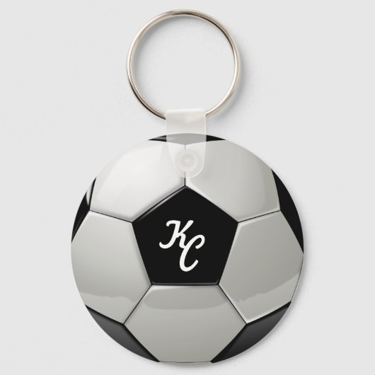 Monogram Initialen voor zwart-wit Voetbal Sleutelhanger (Voorkant)