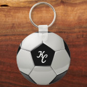 Monogram Initialen voor zwart-wit Voetbal Sleutelhanger (Voorkant)