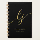 Monogram Initialen Zakelijk Zwart Goud Initialen Planner (Voorkant)