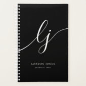 Monogram Initialen Zakelijk Zwart Wit Initialen Planner (Voorkant)