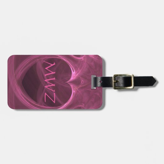 Monogram Initialen Zijde Roze Hart Aangepast  Bagagelabel (Voorkant horizontaal)