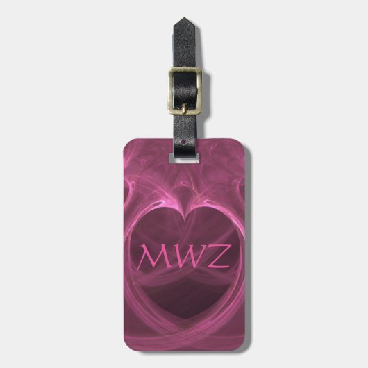 Monogram Initialen Zijde Roze Hart Aangepast  Bagagelabel (Voorkant verticaal)