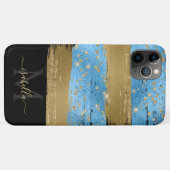 Monogram Initialen Zwart Blauw Goud Case-Mate iPhone Case (Achterkant (horizontaal))