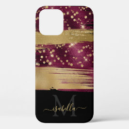 Monogram Initialen Zwart Bourgogne Goud Case-Mate iPhone Case