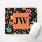 Monogram Initialen Zwart Fun Bloemen Inspiratie Muismat (Met muis)