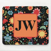 Monogram Initialen Zwart Fun Bloemen Inspiratie Muismat (Voorkant)