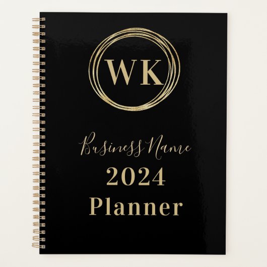 Monogram Initialen Zwart Goud Business 2024 Planner (Voorkant)