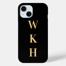 Monogram Initialen Zwart Goud iPhone 15 Case