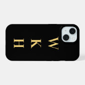 Monogram Initialen Zwart Goud iPhone 15 Case (Achterkant horizontaal)