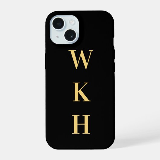 Monogram Initialen Zwart Goud iPhone 15 Case (Achterkant)
