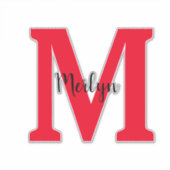 Monogram Initialen Zwart Rood Aangepaste Naam Kleu Sticker (Voorkant)