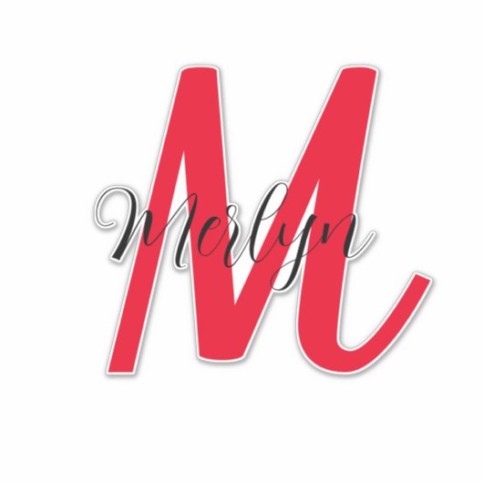 Monogram Initialen Zwart Rood Vet Aangepaste Tekst Sticker (Voorkant)