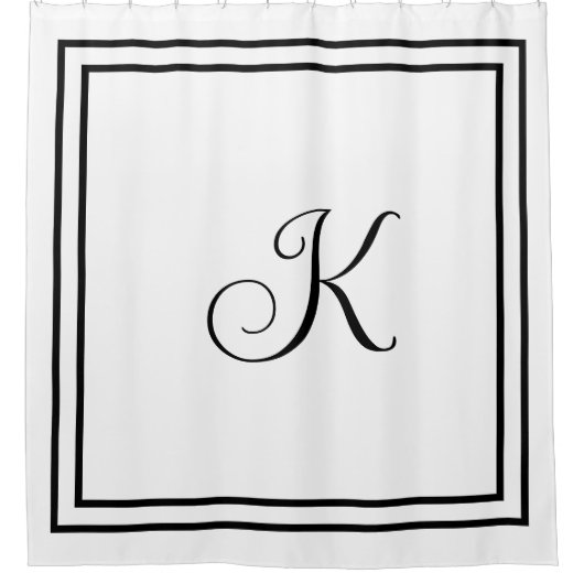 Monogram Initialen Zwart Wit Aangepaste Script Naa Douchegordijn (Voorkant)