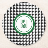 Monogram Initialen, zwart-wit Houndstooth (6) Ronde Kartonnen Onderzetter (Voorkant)