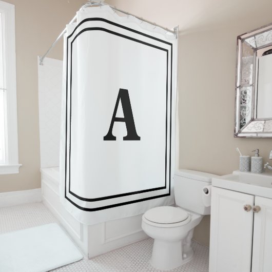 Monogram Initialen Zwart Wit Minimal Modern Naam Douchegordijn (In situ)
