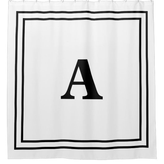 Monogram Initialen Zwart Wit Minimal Modern Naam Douchegordijn (Voorkant)