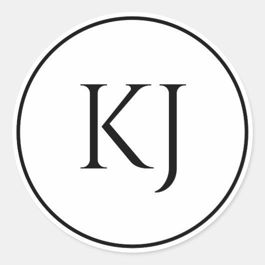 Monogram Initialen zwart wit minimalistische bruil Ronde Sticker (Voorkant)