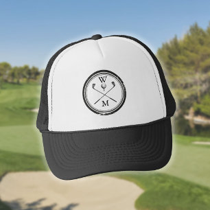 Monogram Initialen Zwart-witte Golf Trucker Pet
