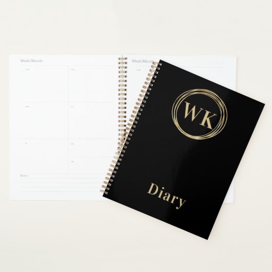 Monogram Initialen Zwarte gouden cirkels Planner (Display)