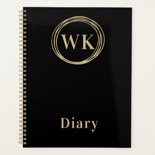 Monogram Initialen Zwarte gouden cirkels Planner (Voorkant)