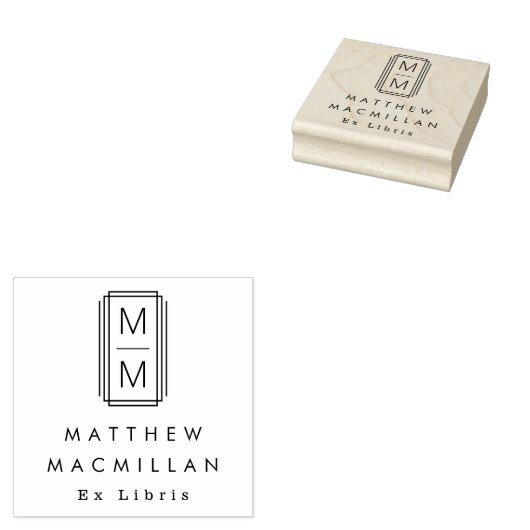 Monogram initials and name Ex libris library book Rubberstempel (Gestempeld)