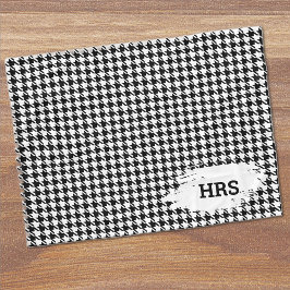 Monogram Initials Black & White Houndstooth Fleece Deken