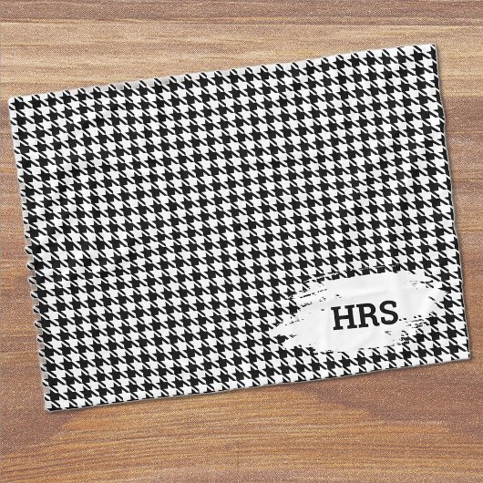 Monogram Initials Black & White Houndstooth Fleece Deken