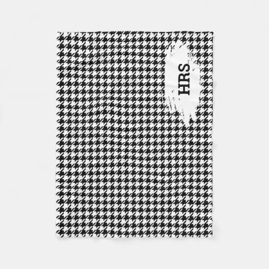 Monogram Initials Black & White Houndstooth Fleece Deken (Voorkant)