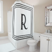 Monogram Initials Black White Script Decorative Douchegordijn (In situ)