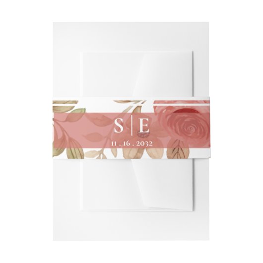 Monogram Initials Blush Floral Wedding  Uitnodigingen Wikkel (Voorkant Voorbeeld)